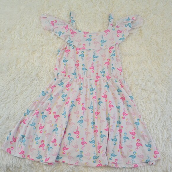 Extremely Me Girls Flamingo Cold Shoulder Ruffled Fit Flare Dress Size 10/12 - Picture 2 of 3